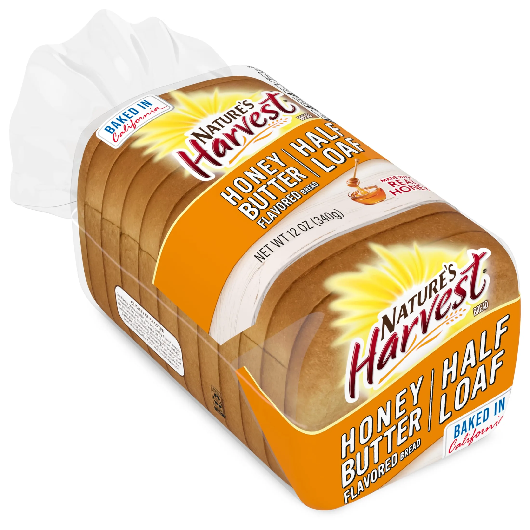 Nature's Harvest Honey Butter Bread, Half Loaf, 12 oz, Bread, Bag