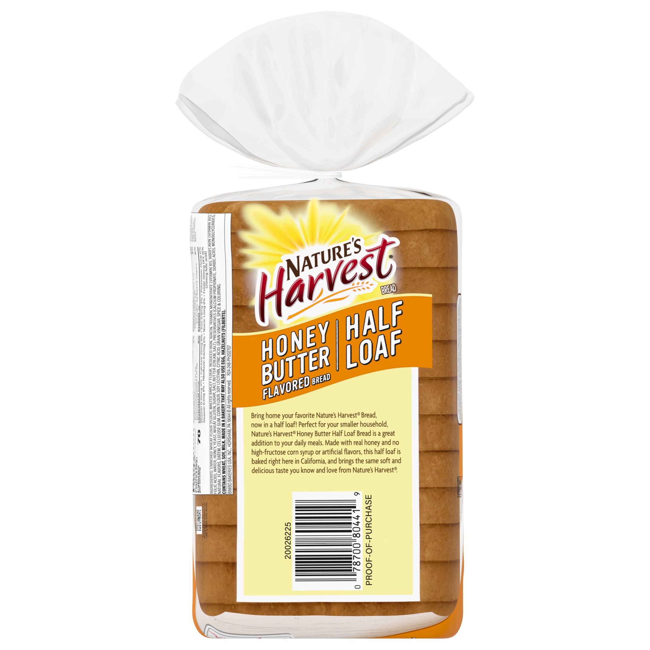 Nature's Harvest Honey Butter Bread, Half Loaf, 12 oz, Bread, Bag thumbnail 4