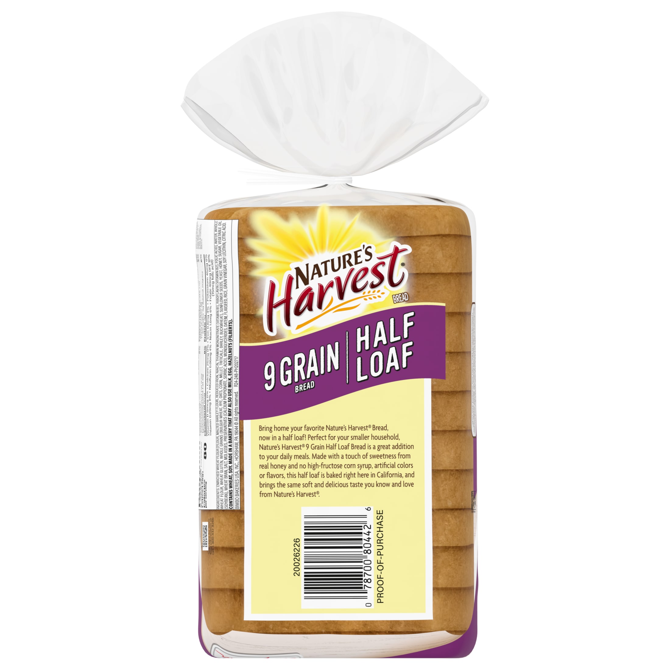 Nature's Harvest 9 Grain Bread, Half Loaf, 12 oz, Bread, Bag thumbnail 4