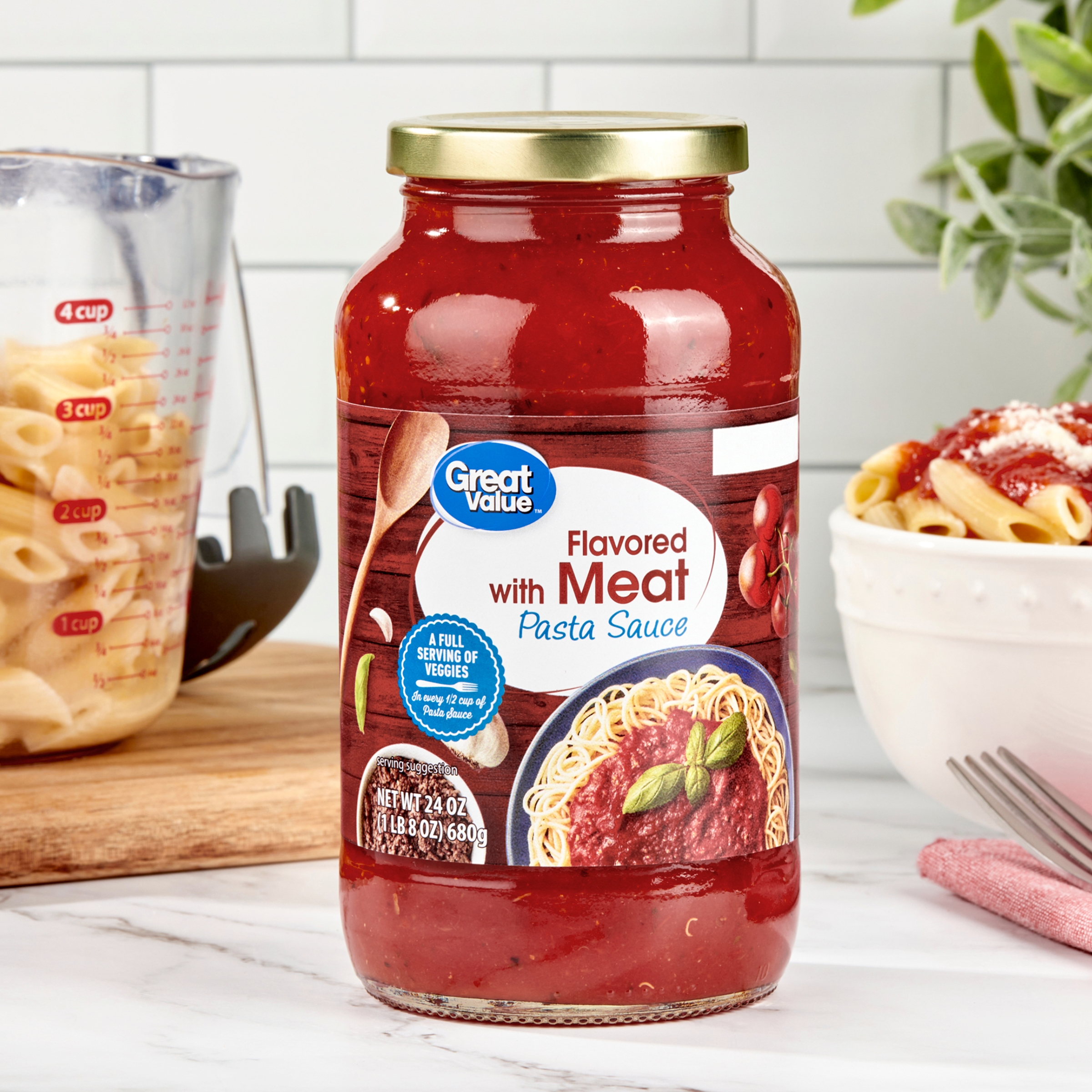 Great Value Flavored with Meat Pasta Sauce, 24 oz thumbnail 2