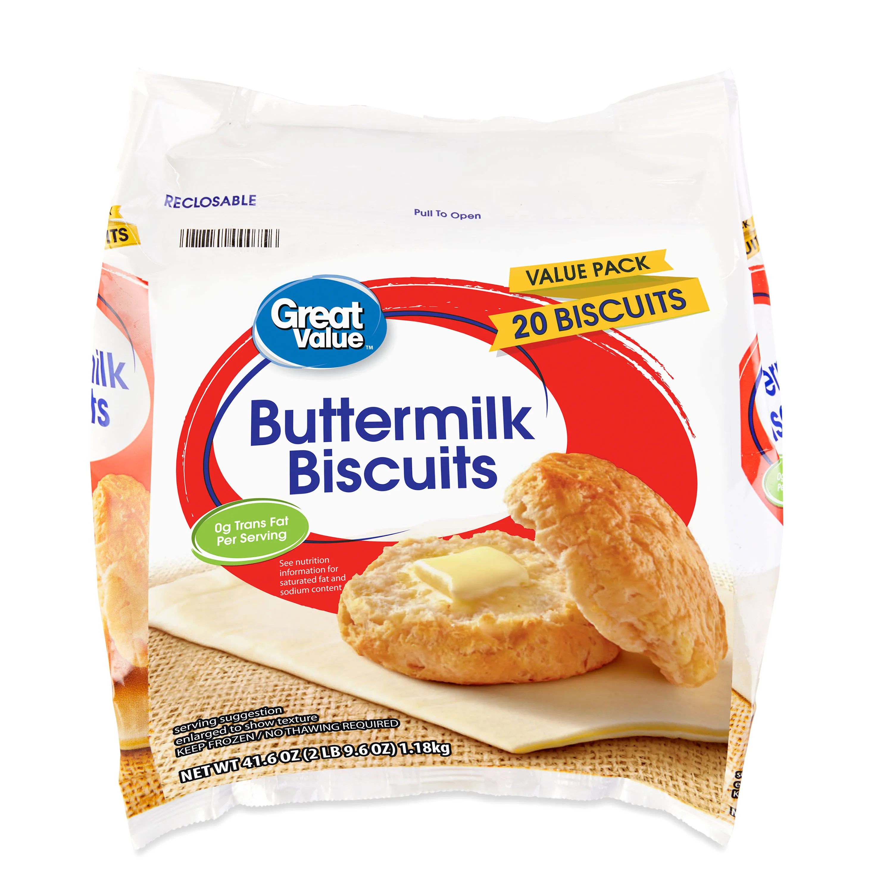 Great Value Buttermilk Biscuits, 41.6 oz, 20 Count (Frozen)