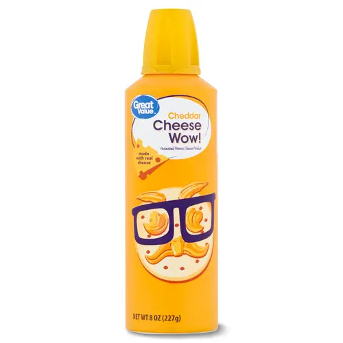 Great Value Cheese Wow! Spray Cheese, Cheddar, 8 oz Can