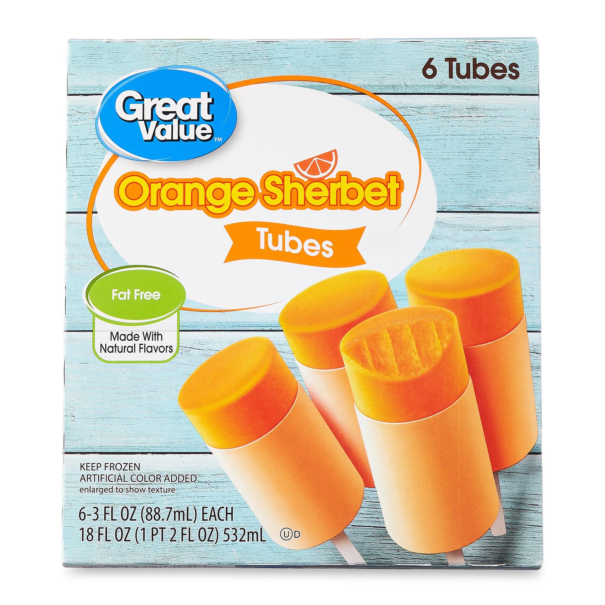 Great Value Orange Sherbet Tubes, 18 oz, 6 Pack
