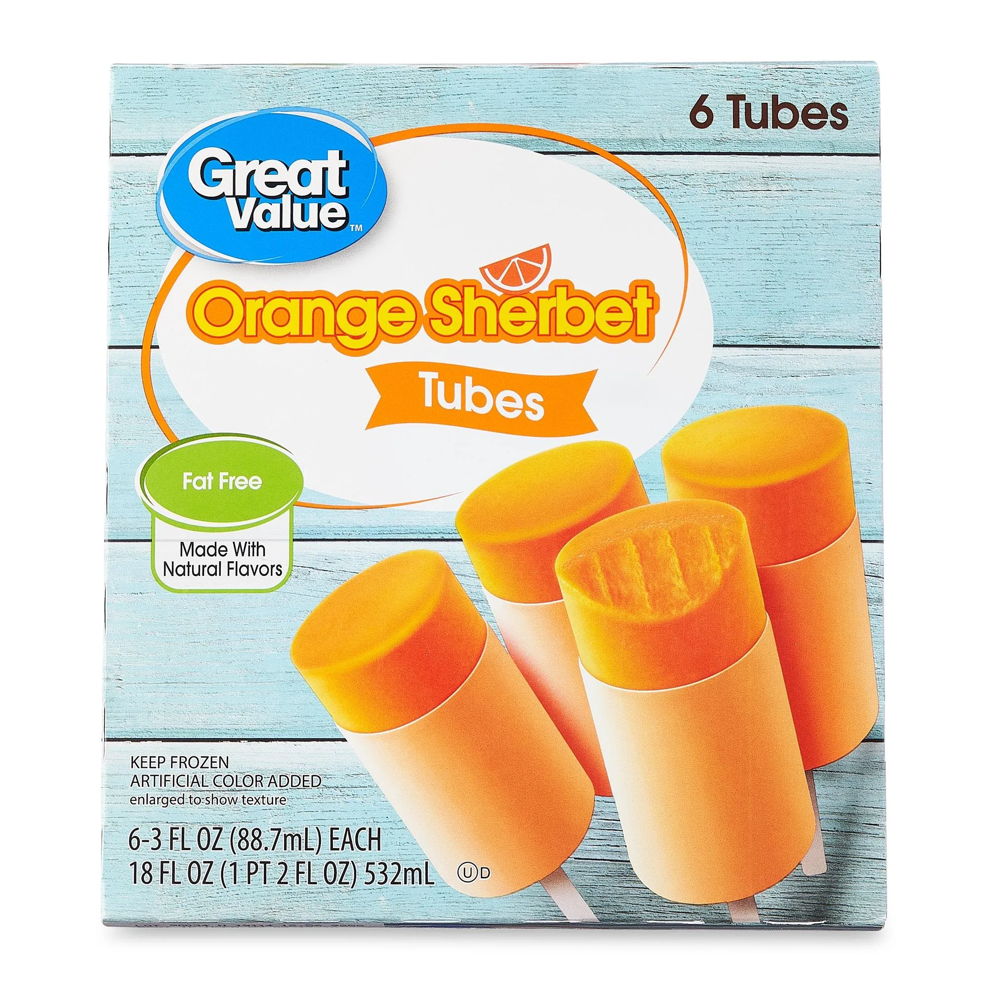 Great Value Orange Sherbet Tubes, 18 oz, 6 Pack