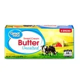 Great Value Sweet Cream Unsalted Butter, Refrigerated, 16 oz Box, 4 Sticks