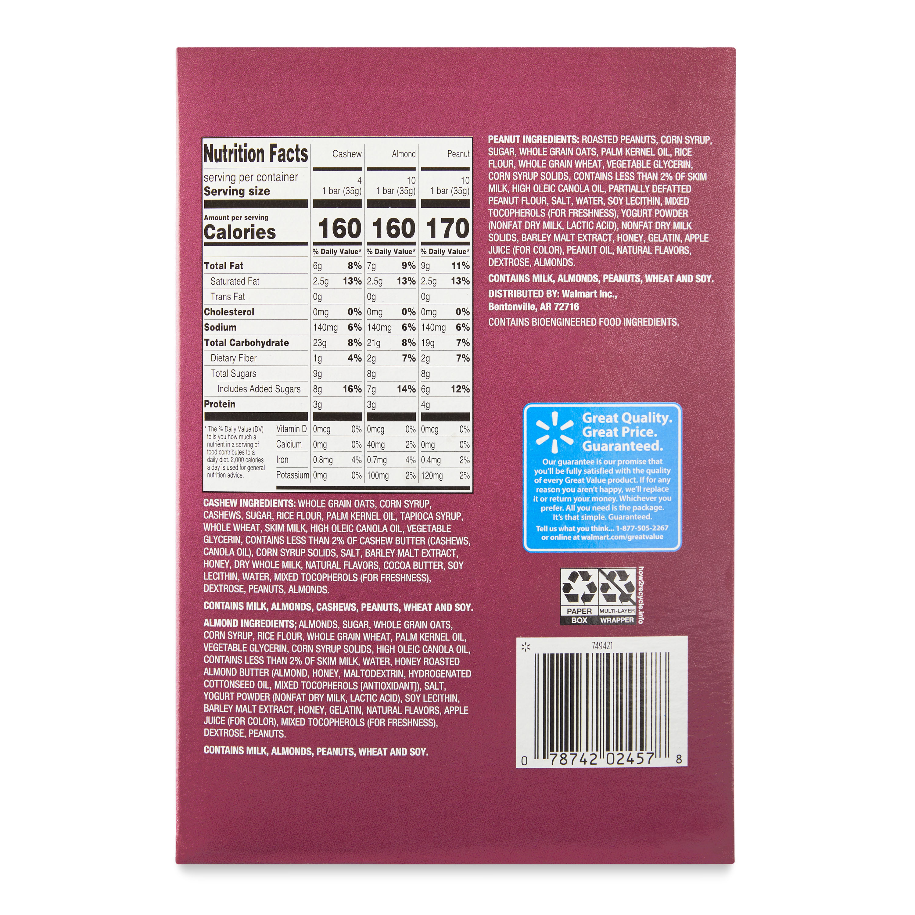 Great Value Sweet & Salty Chewy Granola Bars, Variety Pack, 1.2 oz, 24 Count thumbnail 2