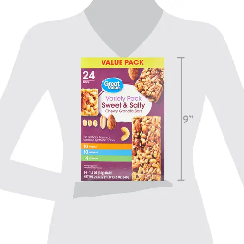 Great Value Sweet & Salty Chewy Granola Bars, Variety Pack, 1.2 oz, 24 Count thumbnail 4