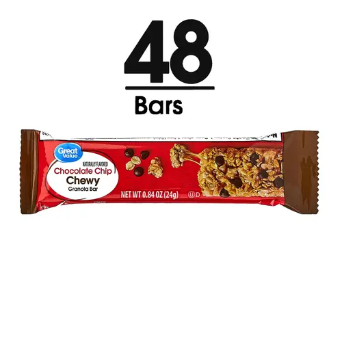 Great Value Chocolate Chip Chewy Granola Bars, Family Size, 0.84 oz Paper Box, 48 Count thumbnail 3