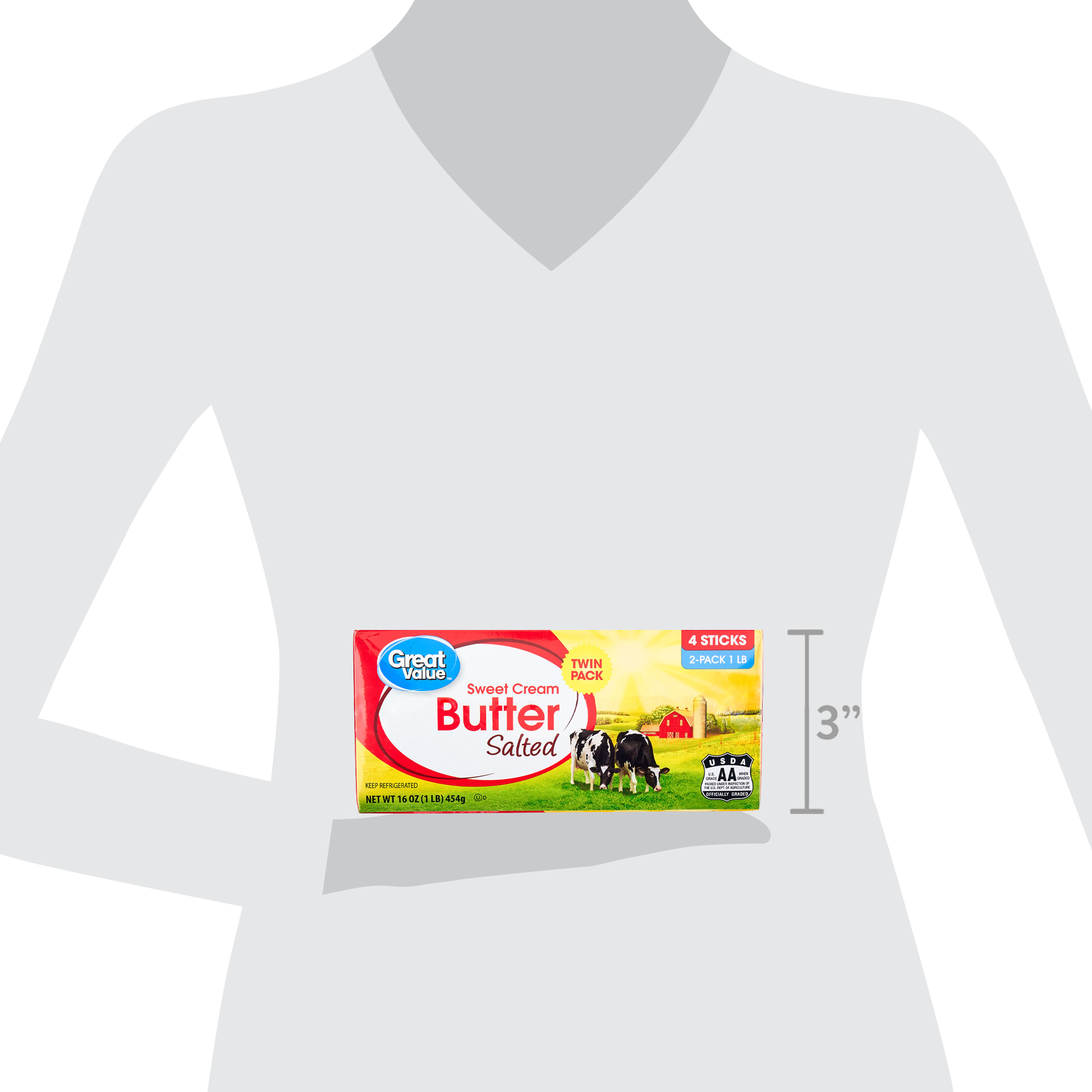 Great Value Sweet Cream Salted Butter Twin Pack, Refrigerated, 16 oz Box, 4 Sticks thumbnail 4