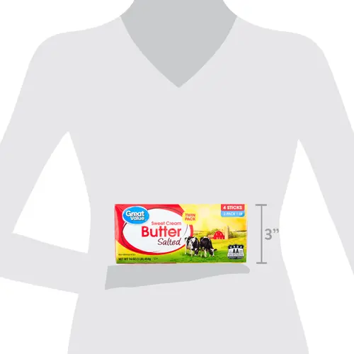 Great Value Sweet Cream Salted Butter Twin Pack, Refrigerated, 16 oz Box, 4 Sticks thumbnail 4