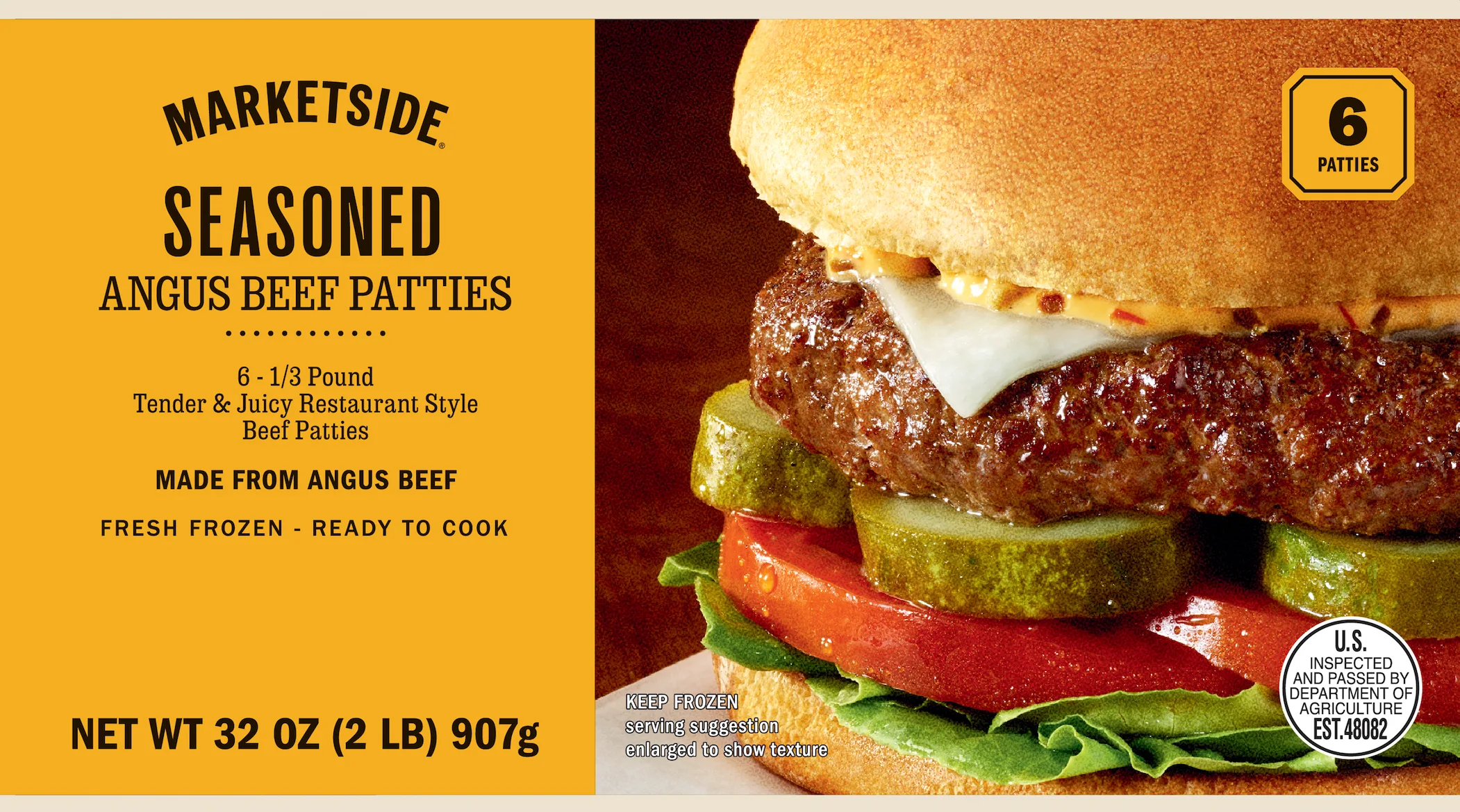 Marketside Seasoned Angus Beef 1/3 lb. Patties, 6 Count, 2lb (Frozen)