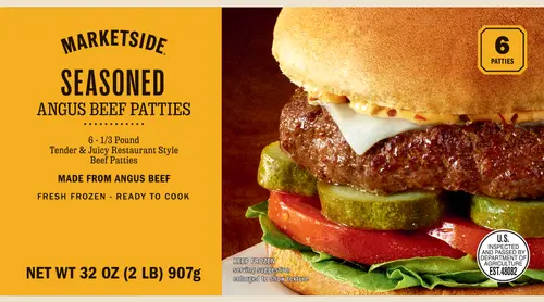 Marketside Seasoned Angus Beef 1/3 lb. Patties, 6 Count, 2lb (Frozen)