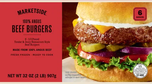 Marketside 100% Angus Beef Burgers, 6 Count, 2lb (Frozen)