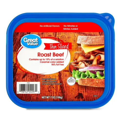 Great Value Roast Beef Lunchmeat, 7oz Plastic Tub, 10 G of Protein per 2 oz (56g) Serving