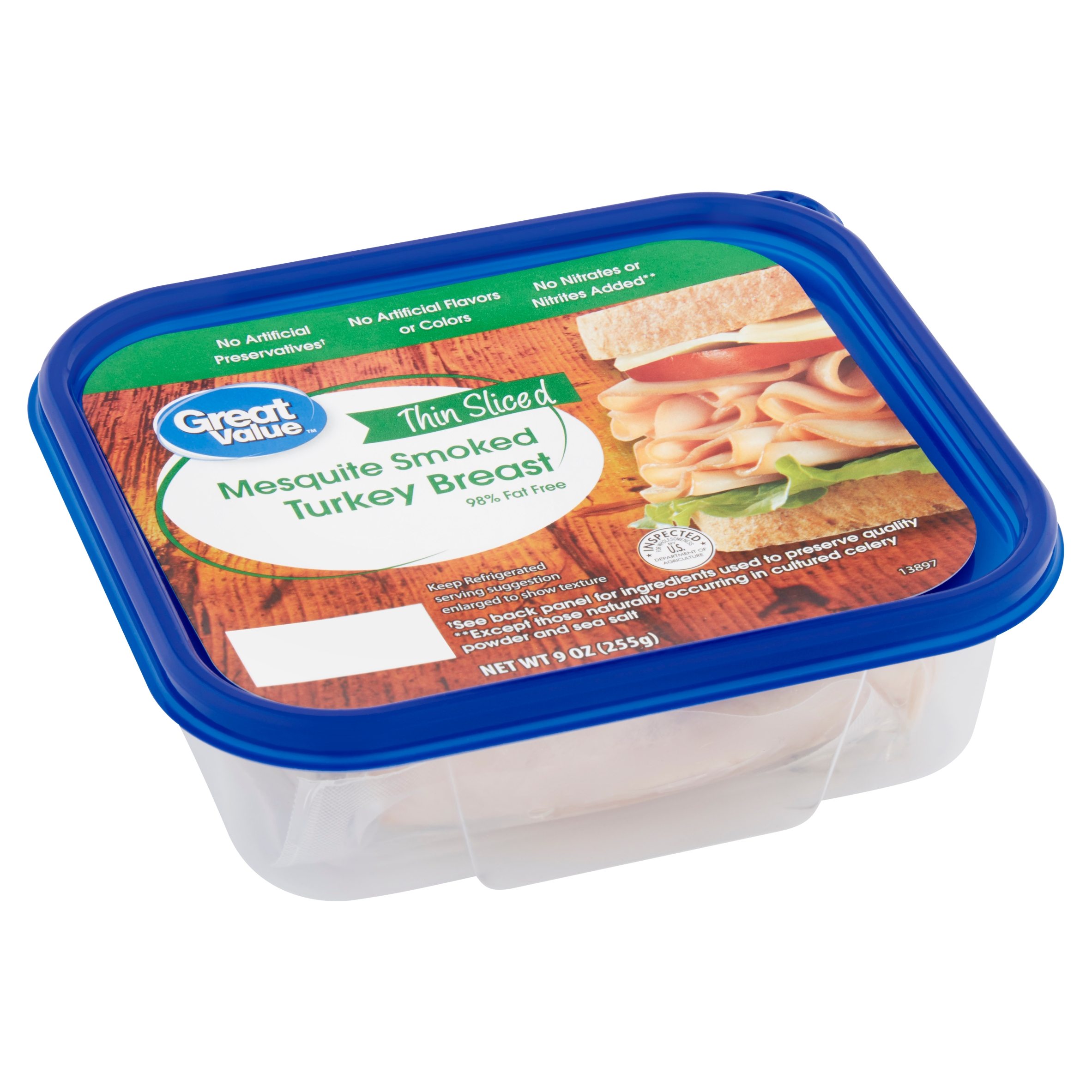 Great Value Mesquite Smoked Turkey Breast Lunchmeat, 9 oz Plastic Tub thumbnail 3