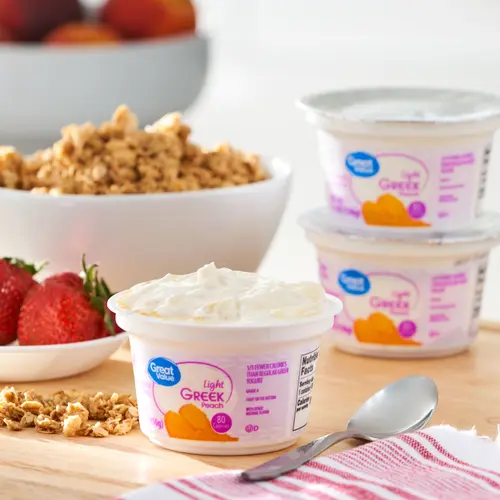 Great Value Light Greek Peach Nonfat Yogurt, 5.3 oz Cups, 4 Count thumbnail 2