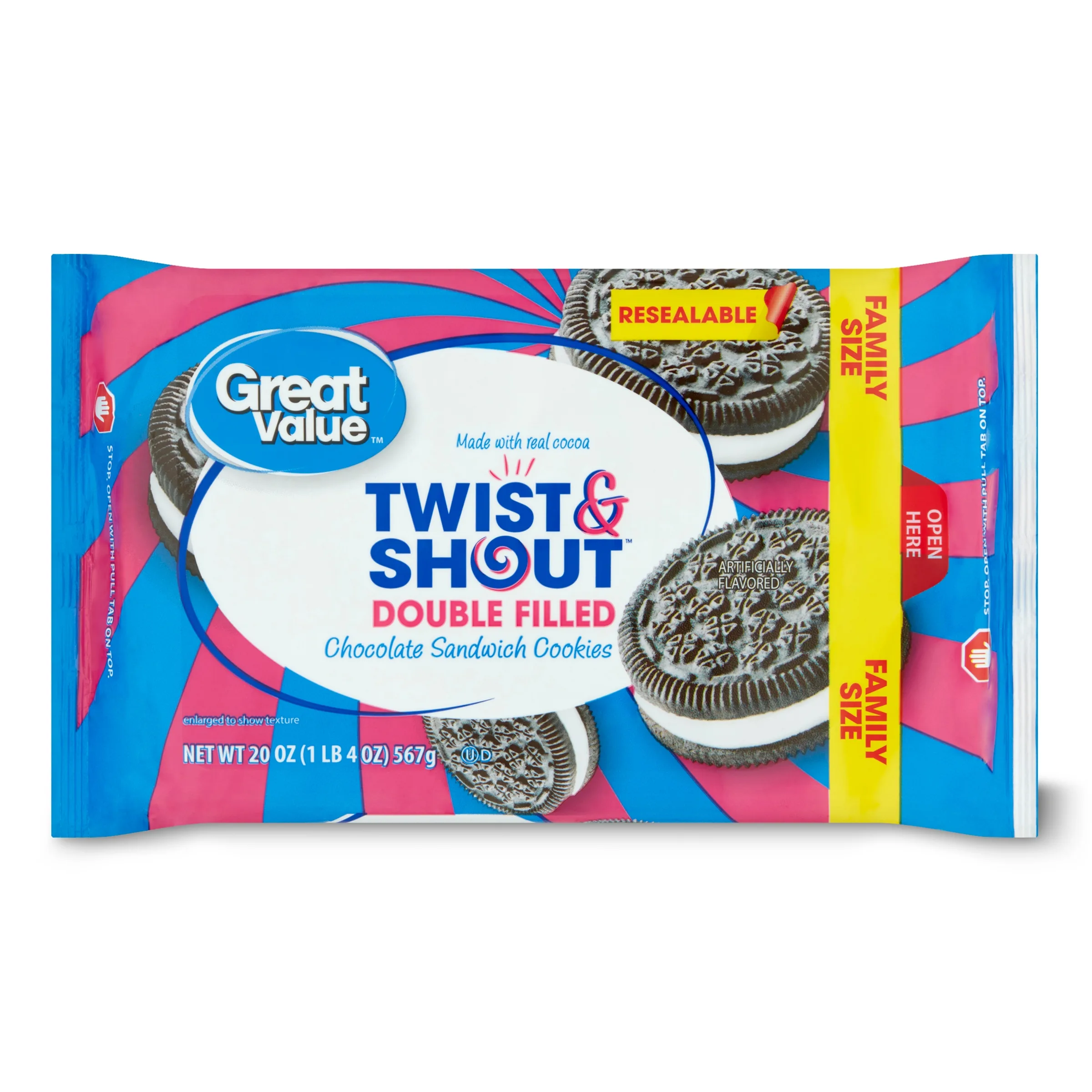 Great Value Twist & Shout Double Filled Chocolate Sandwich Cookies Family Size, 20 oz