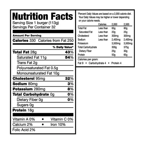 Great Value 100% Pure Beef Burgers, 75% Lean/25% Fat, 8 lbs, 32 Count (Frozen) thumbnail 3