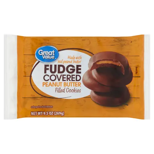Great Value Fudge Covered Peanut Butter Filled Cookies, 9.5 oz