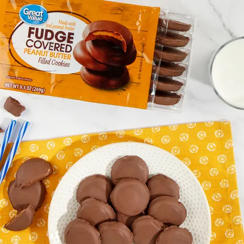 Great Value Fudge Covered Peanut Butter Filled Cookies, 9.5 oz thumbnail 2