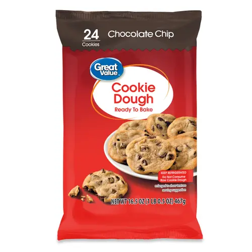 Great Value Ready to Bake Regular Chocolate Chip Cookie Dough, 16.5 oz., Allergens Contained: Eggs, Milk, Soy, Wheat, Allergens 