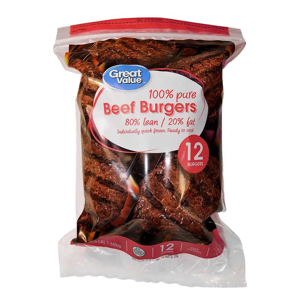 Great Value Beef Burgers, 80% Lean 20 % Fat, 2 lbs