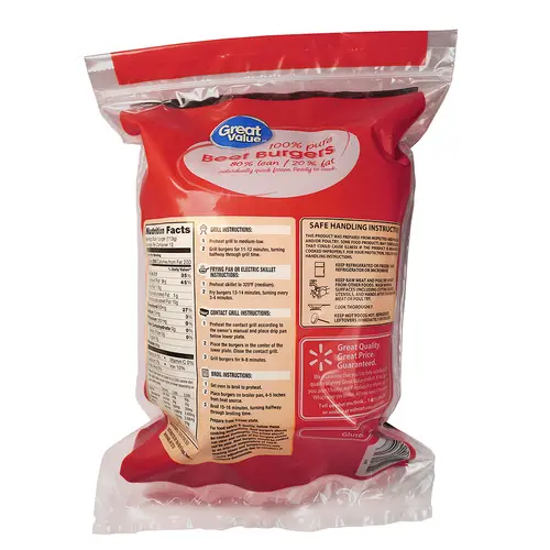 Great Value Beef Burgers, 80% Lean 20 % Fat, 2 lbs thumbnail 2