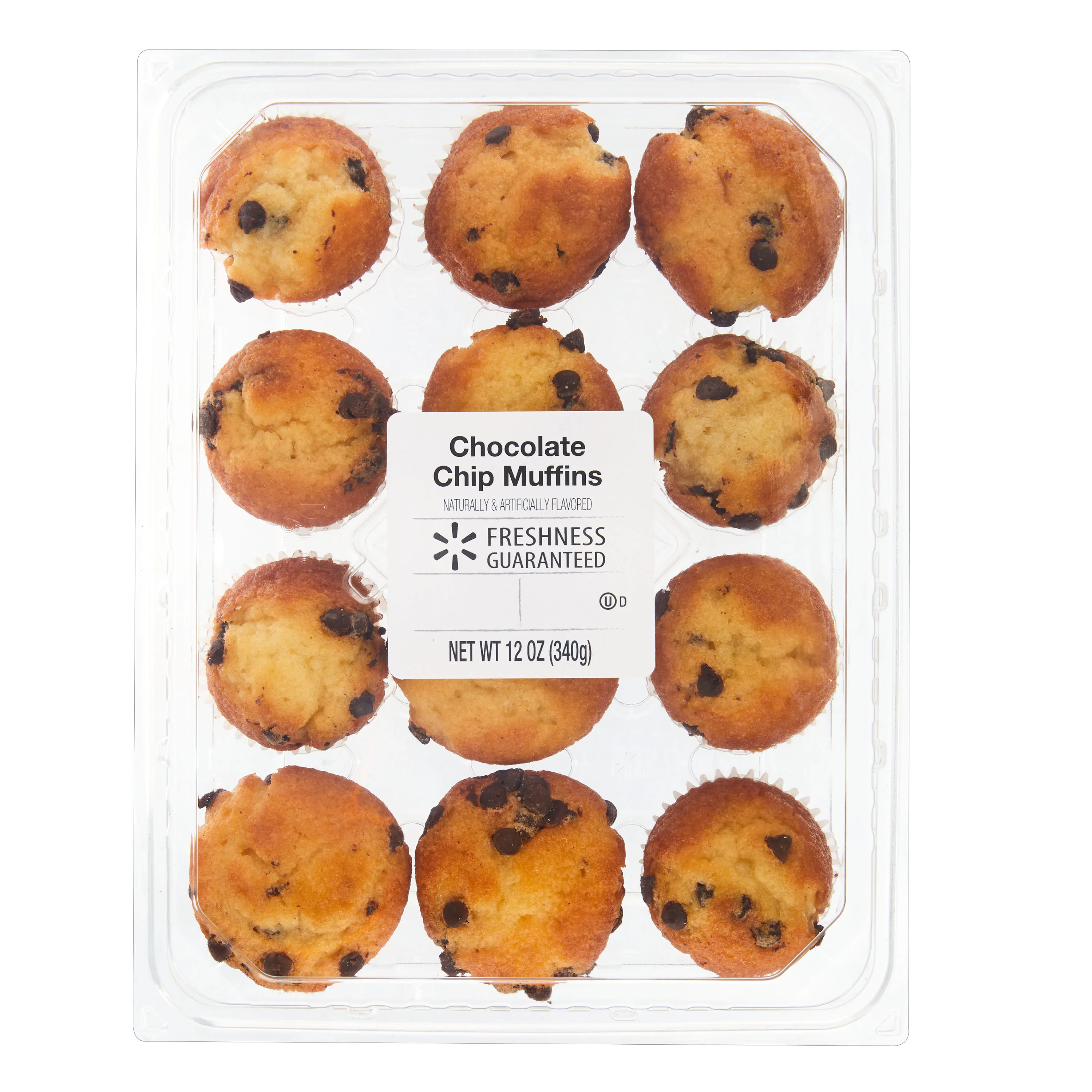 Freshness Guaranteed Mini Chocolate Chip Muffins, 12 oz Clamshell, 12 Count (Shelf Stable, Ambient)