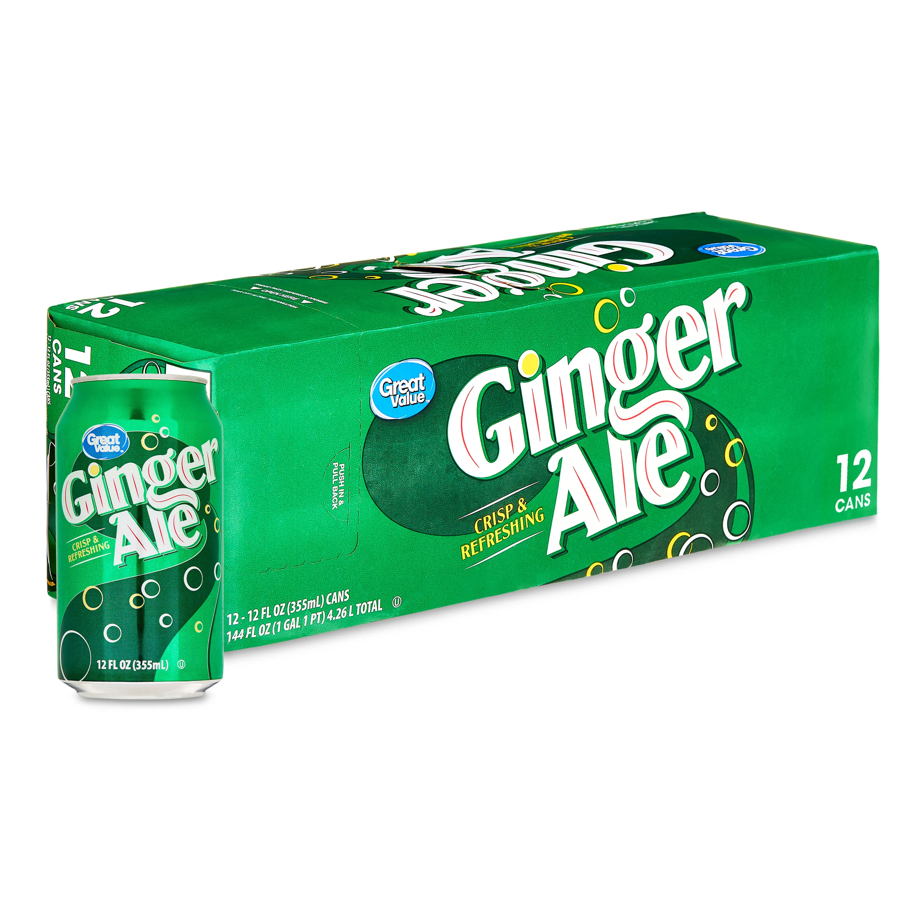 Great Value Ginger Ale Soda Pop, 12 fl oz, 12 Pack Cans