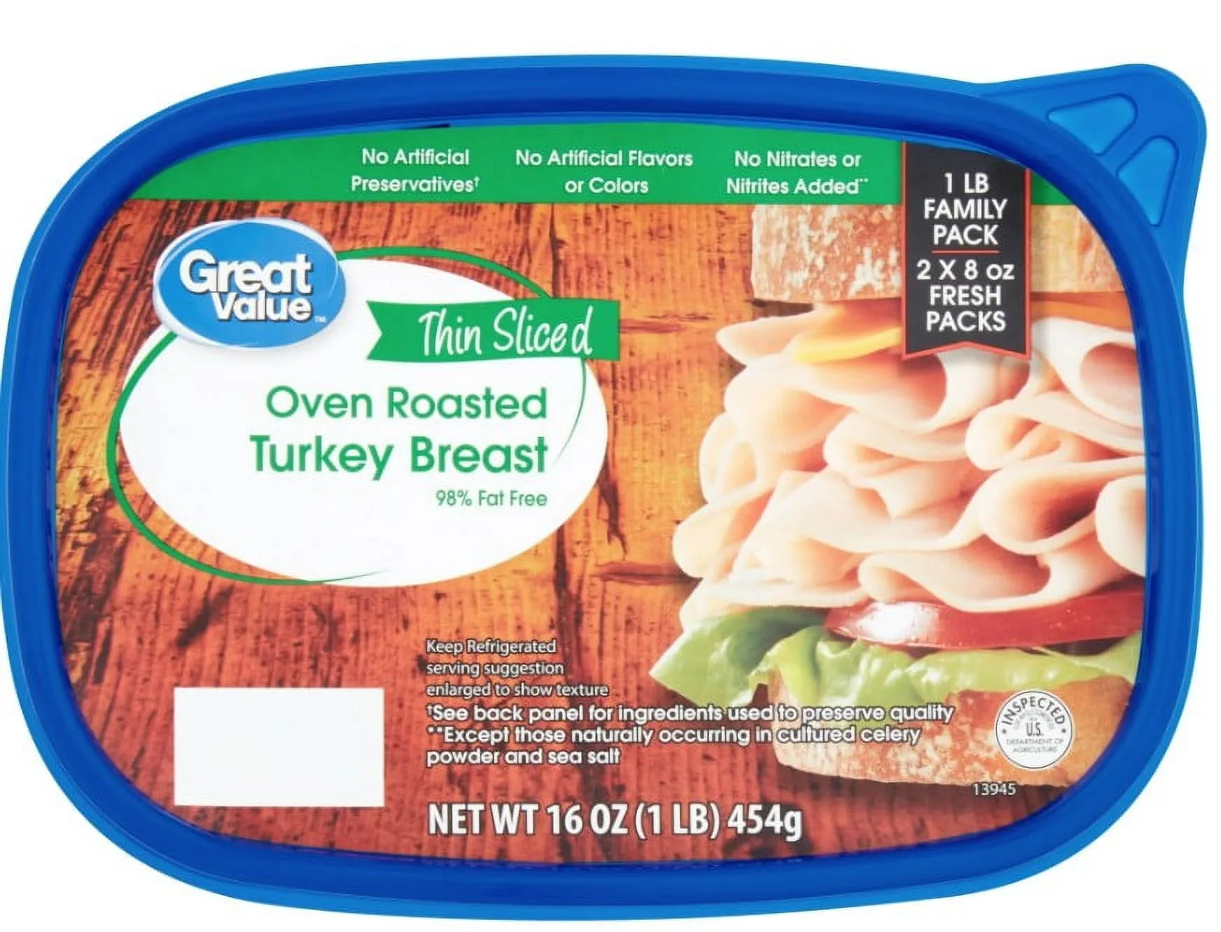 Great Value Oven Roasted Turkey Breast Lunchmeat, 16 oz Plastic Tub