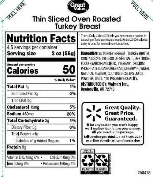 Great Value Oven Roasted Turkey Breast Lunchmeat, 16 oz Plastic Tub thumbnail 4