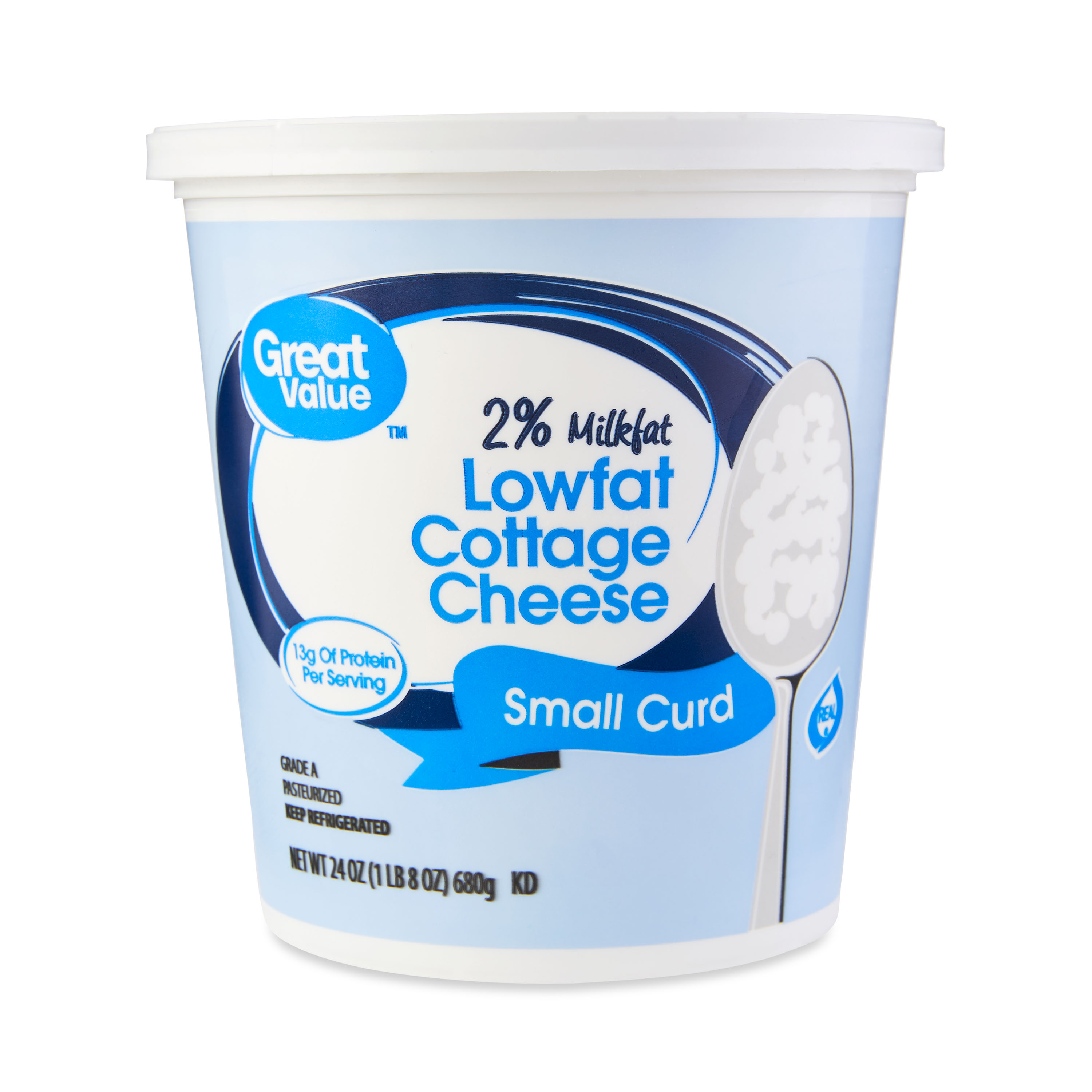 Great Value 2% Milkfat Lowfat Small Curd Cottage Cheese, 24 oz Tub