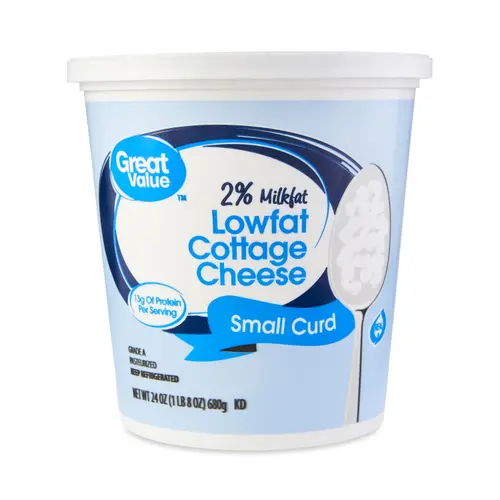 Great Value 2% Milkfat Lowfat Small Curd Cottage Cheese, 24 oz Tub