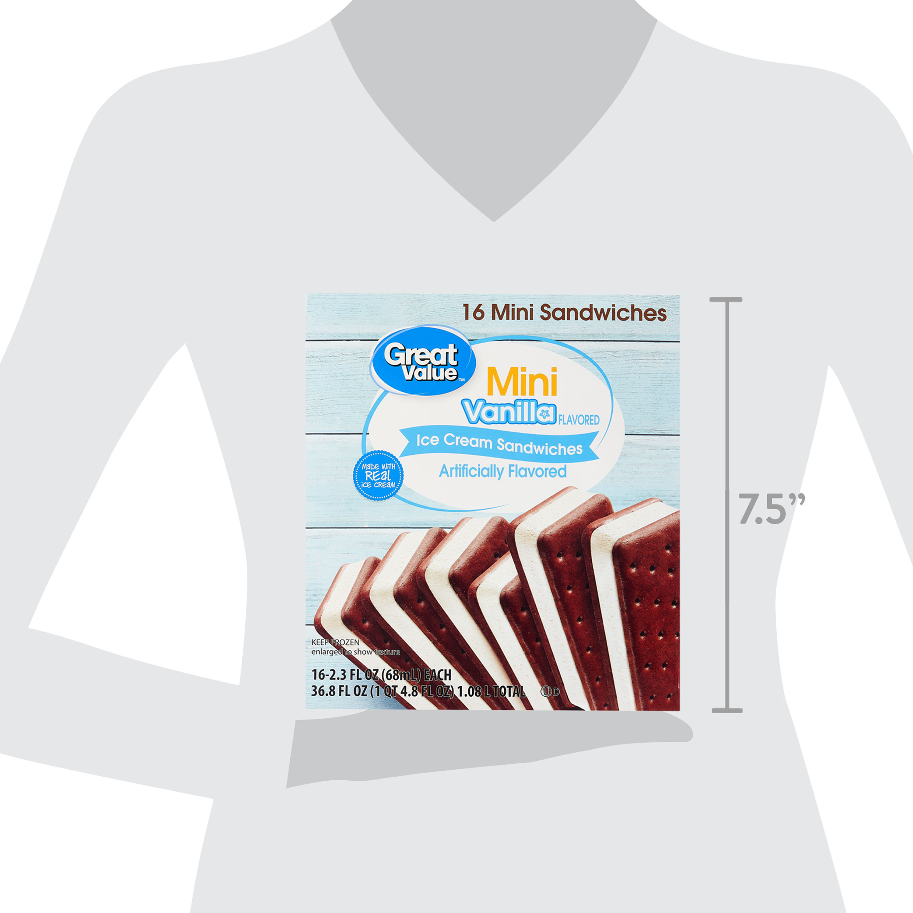 Great Value Mini Vanilla Flavored Ice Cream Sandwiches, 36.8 fl oz 16 Pack thumbnail 4