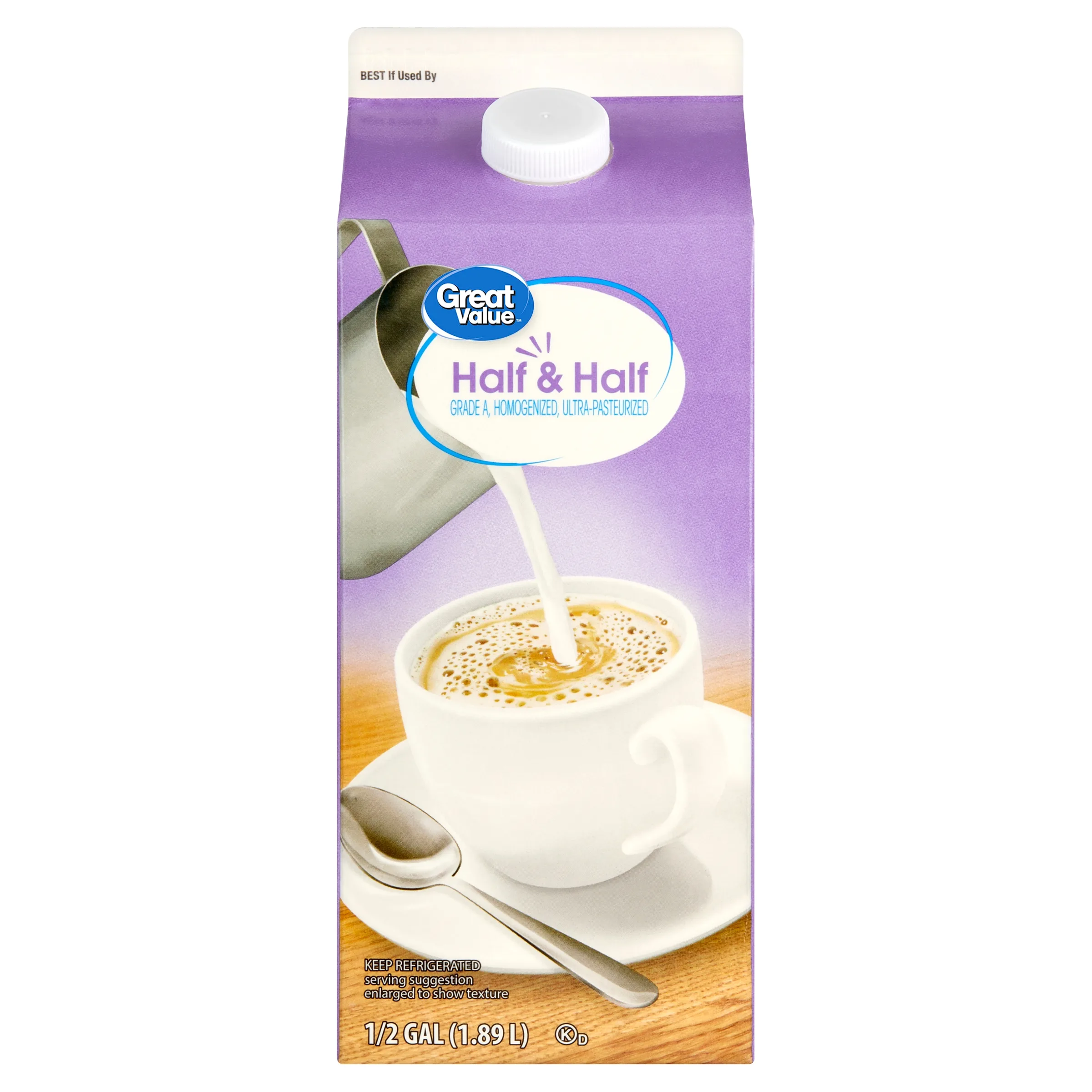 Great Value Half and Half, 64 fl oz Carton, Refrigerated