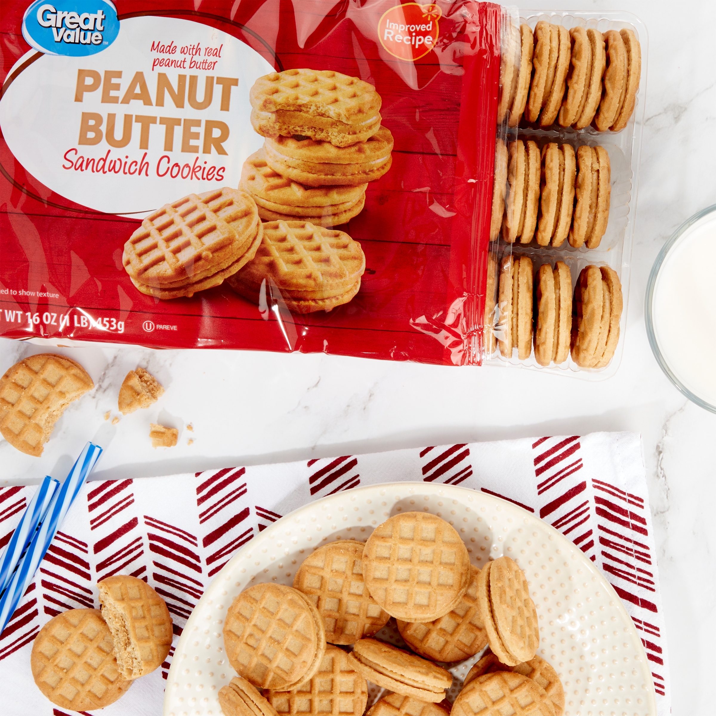 Great Value Peanut Butter Sandwich Cookies, 16 oz, Shelf-Stable/Ambient, Whole, 36 Count thumbnail 2