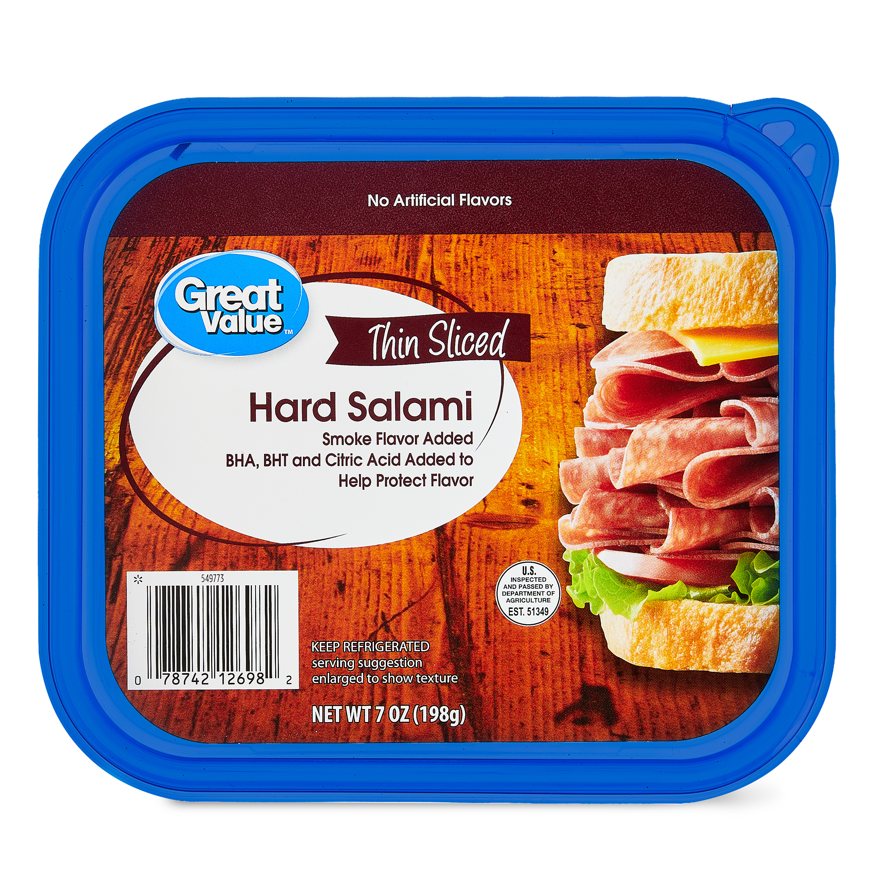 Great Value Hard Salami Lunchmeat, 7oz Re-Sealable Plastic Container, 5 G of Protein per 1oz Serving