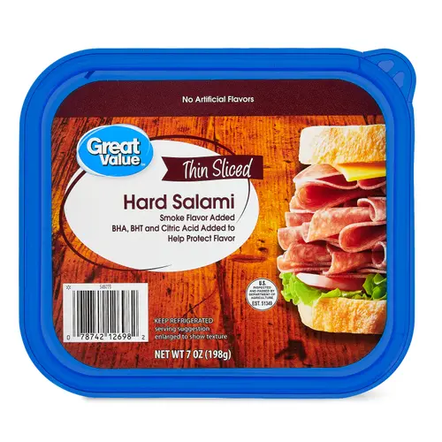 Great Value Hard Salami Lunchmeat, 7oz Re-Sealable Plastic Container, 5 G of Protein per 1oz Serving