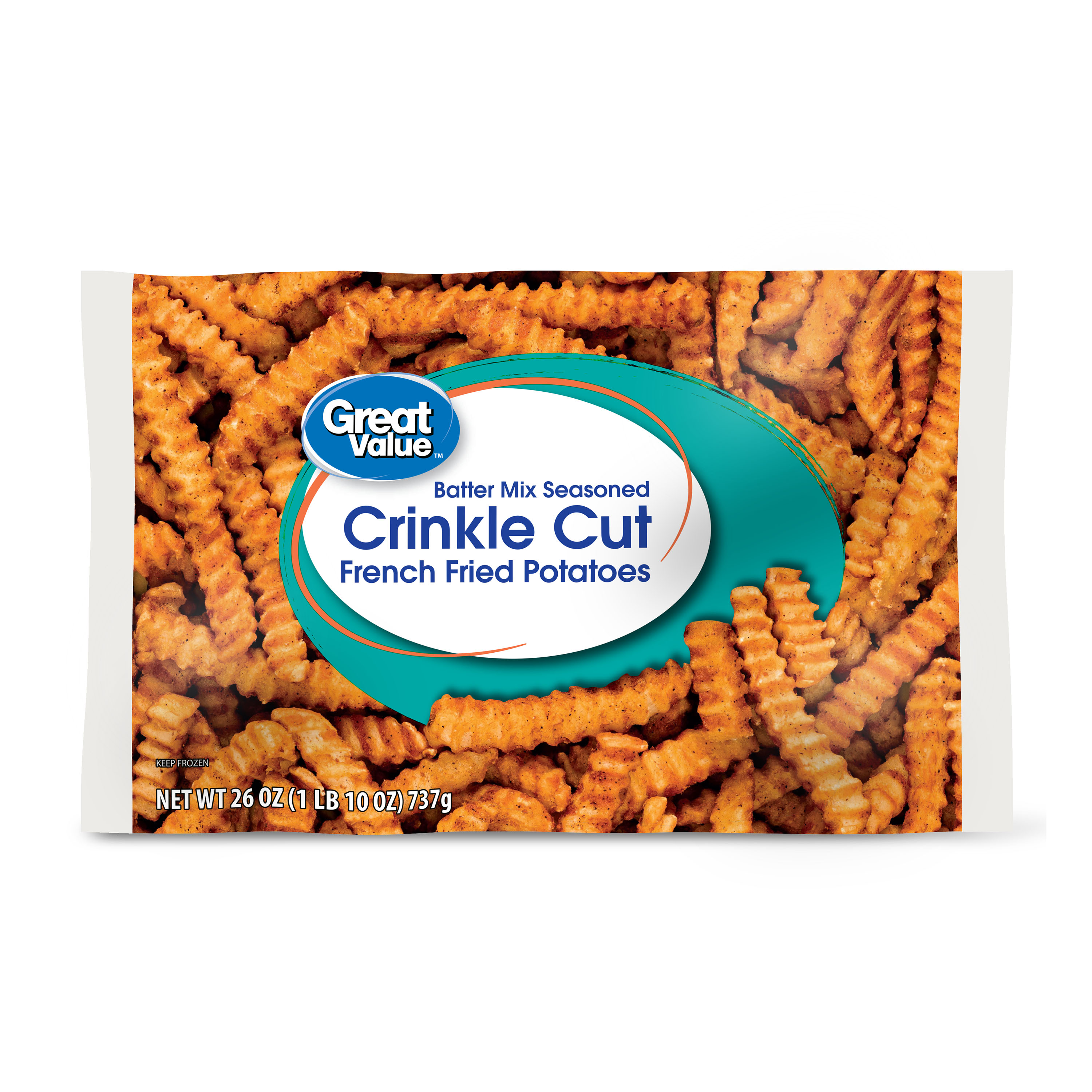 Great Value Batter Mix Seasoned Crinkle Cut French Fried Potatoes, 26 oz Bag (Frozen)