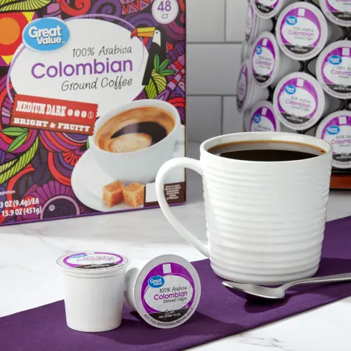 Great Value 100% Arabica Colombian Medium Roast Ground Coffee Pods, 48 Ct thumbnail 2