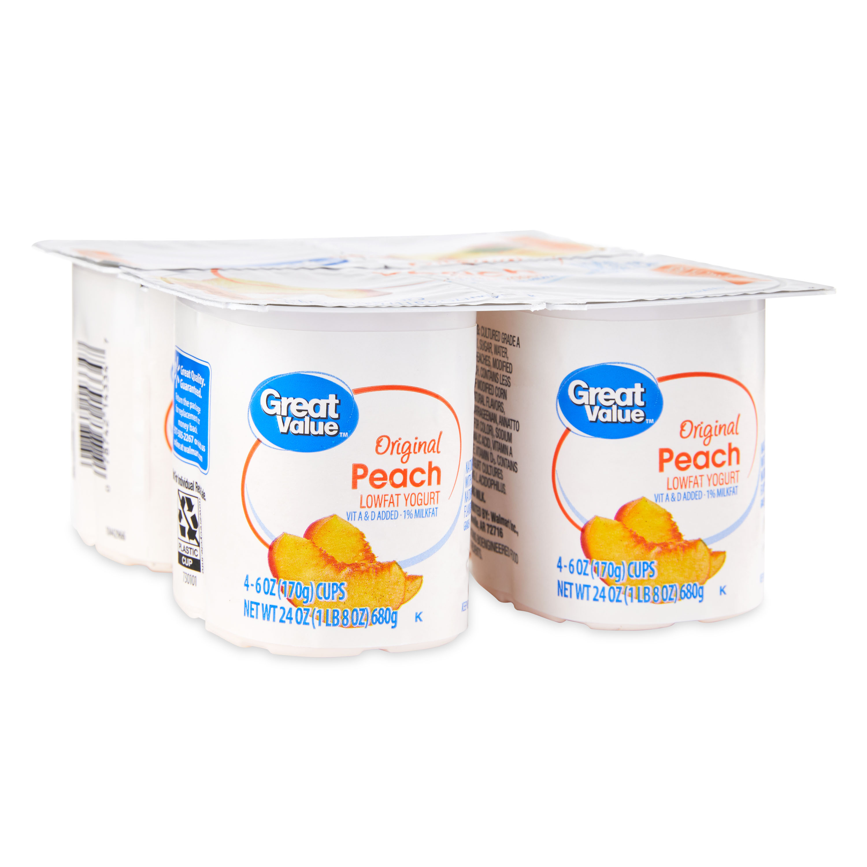 Great Value Original Peach Lowfat Yogurt, 6 oz, 4 Count