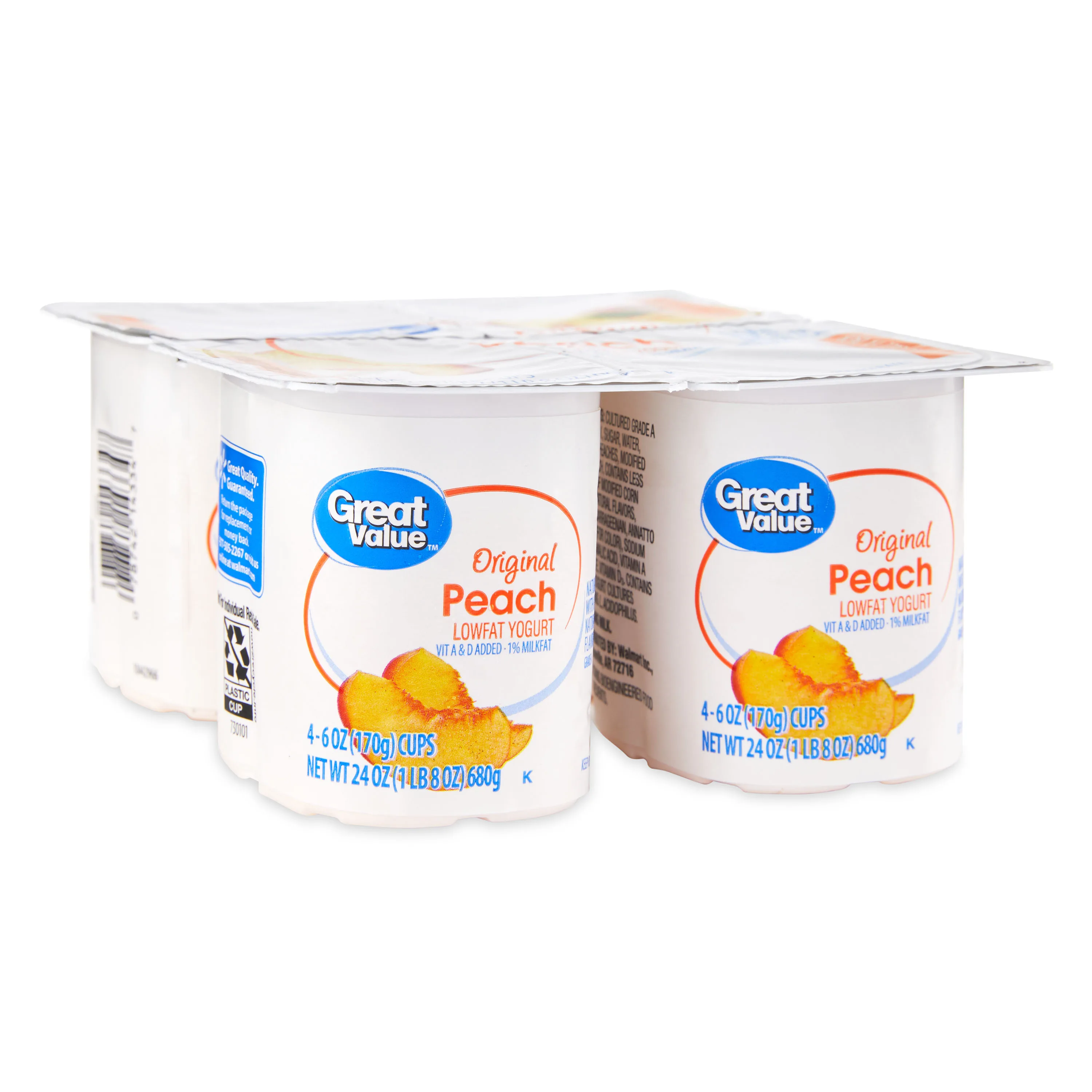 Great Value Original Peach Lowfat Yogurt, 6 oz, 4 Count