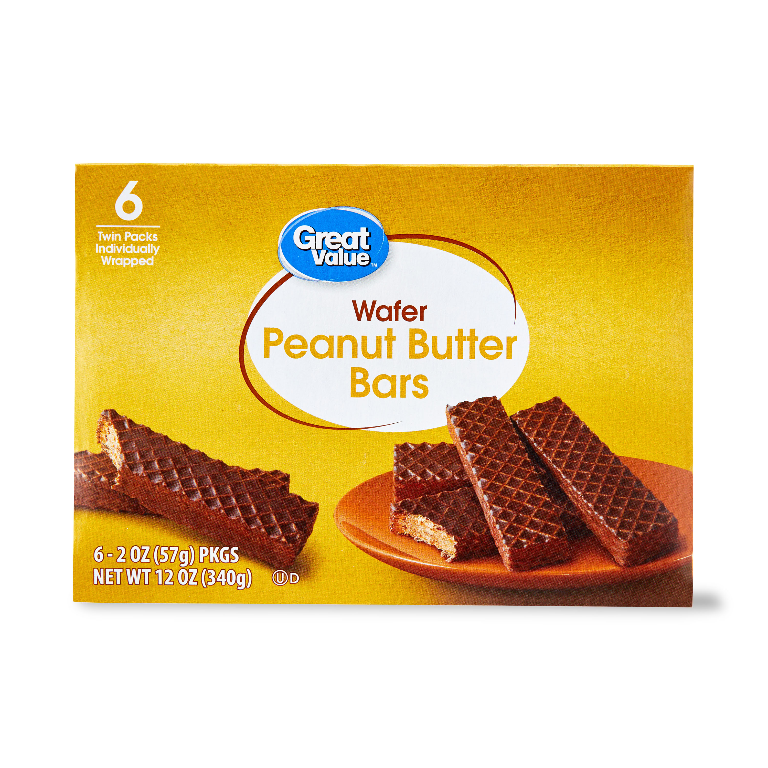 Great Value Peanut Butter Wafer Bars, 2 oz, 6 pack
