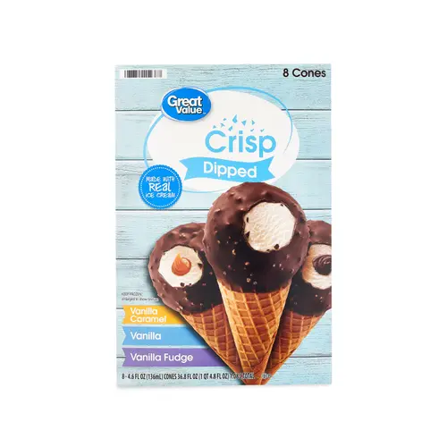 Great Value Crisp Dipped Ice Cream Cones Variety Pack, 4.6 fl oz, 8 Pack
