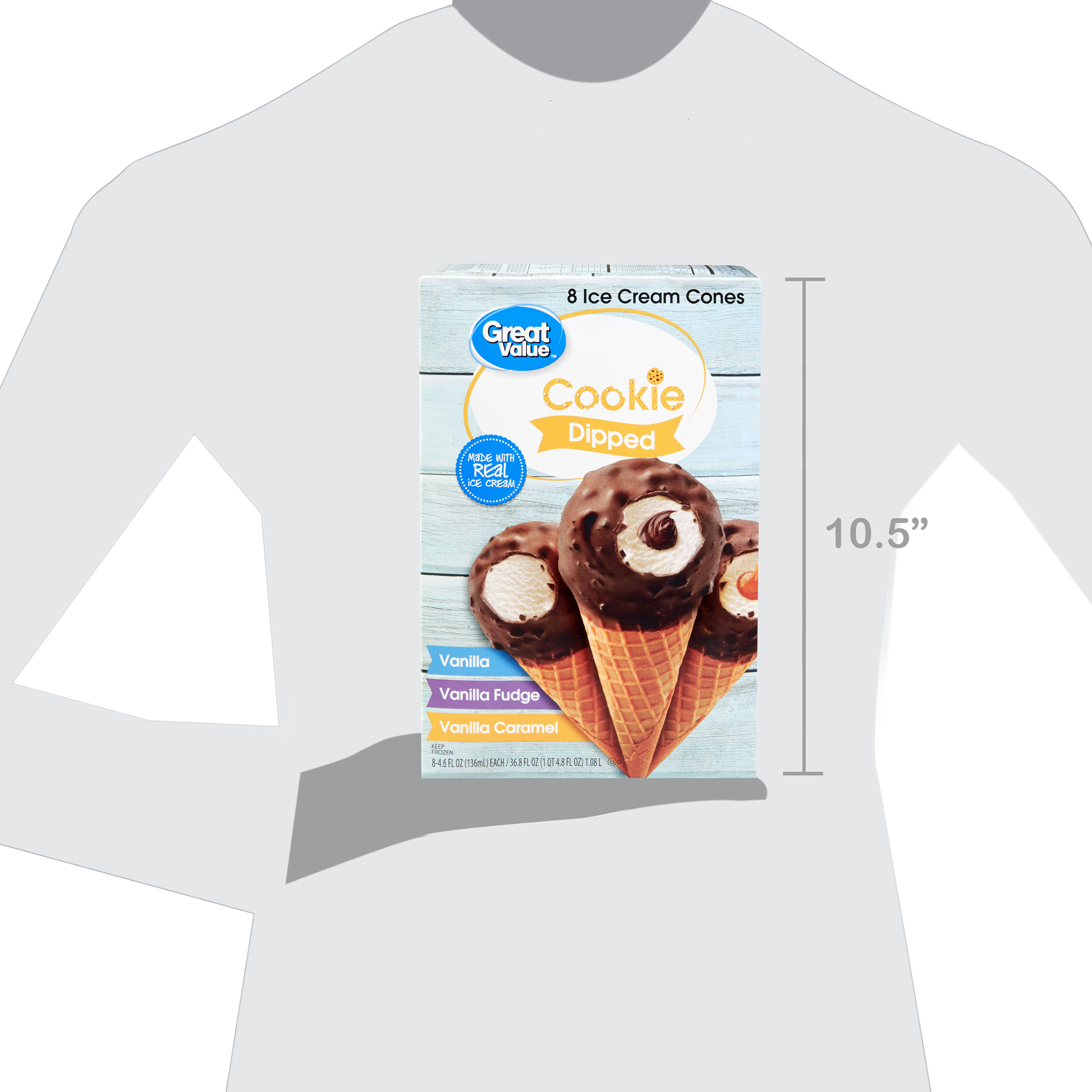 Great Value Cookie Dipped Ice Cream Cones Variety Pack, 4.6 fl oz, 8 Pack thumbnail 2