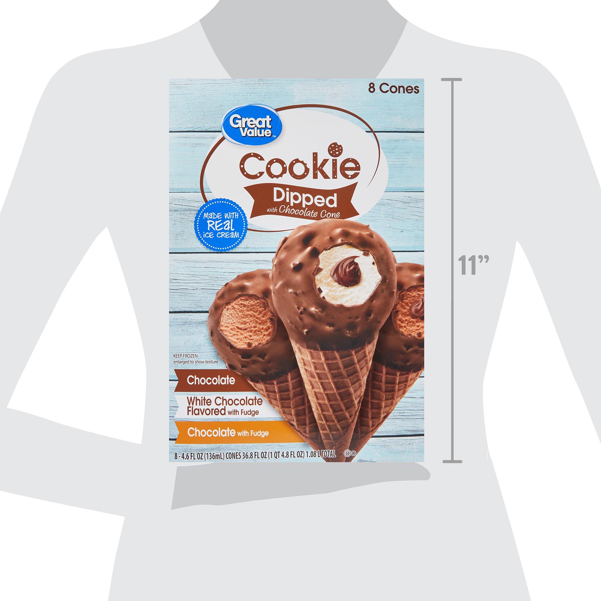 Great Value Cookie Dipped with Chocolate Ice Cream Cones, Variety Pack, 4.6 fl oz, 8 Pack thumbnail 3