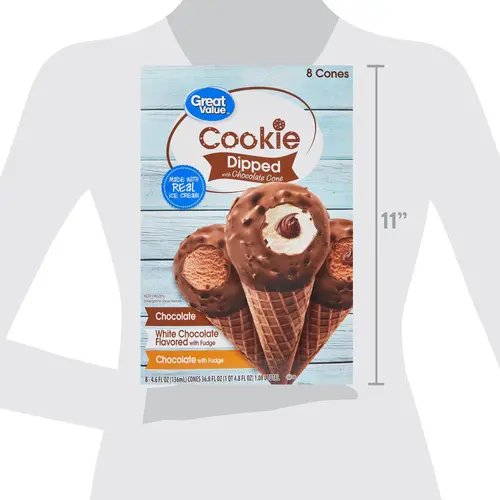 Great Value Cookie Dipped with Chocolate Ice Cream Cones, Variety Pack, 4.6 fl oz, 8 Pack thumbnail 3