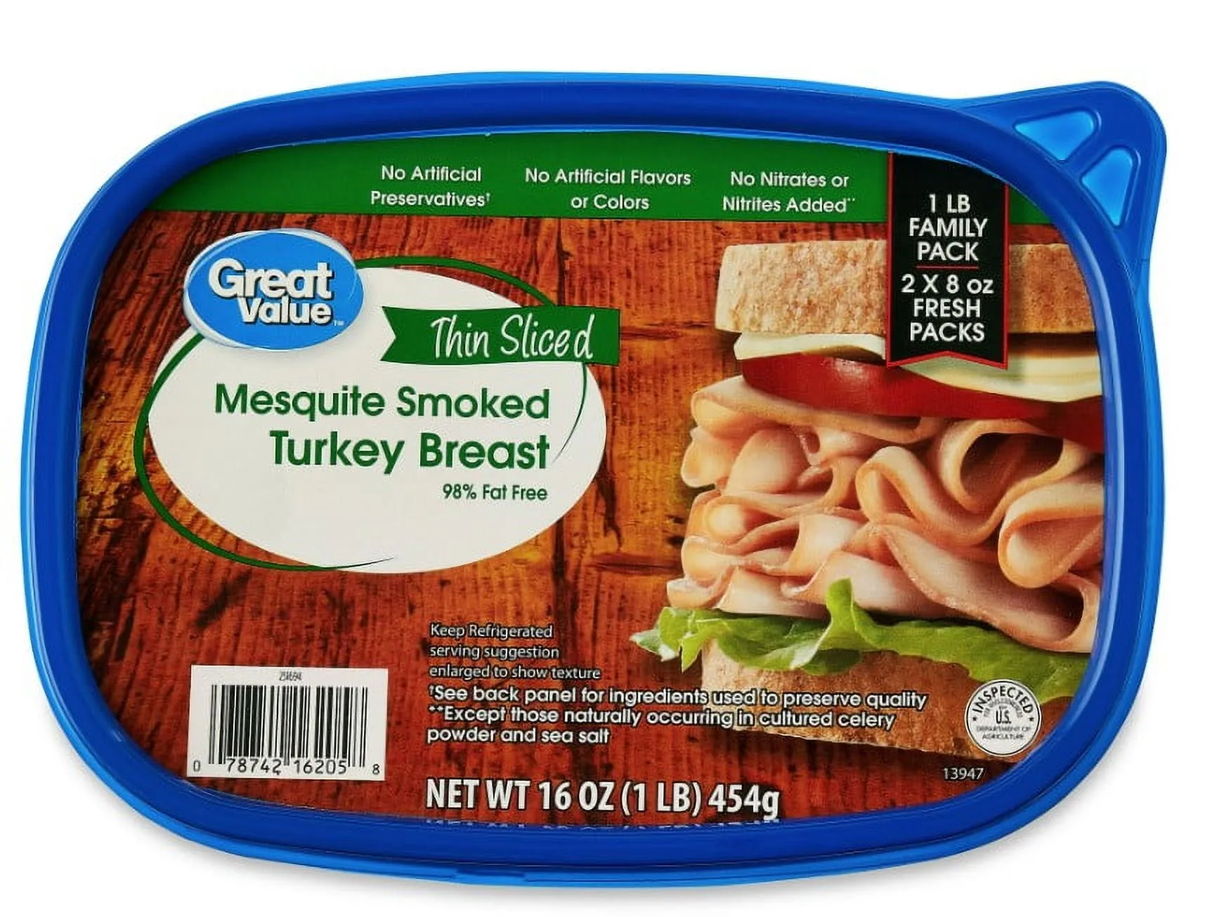 Great Value Mesquite Smoked Turkey Breast Lunchmeat, 16 oz Plastic Tub