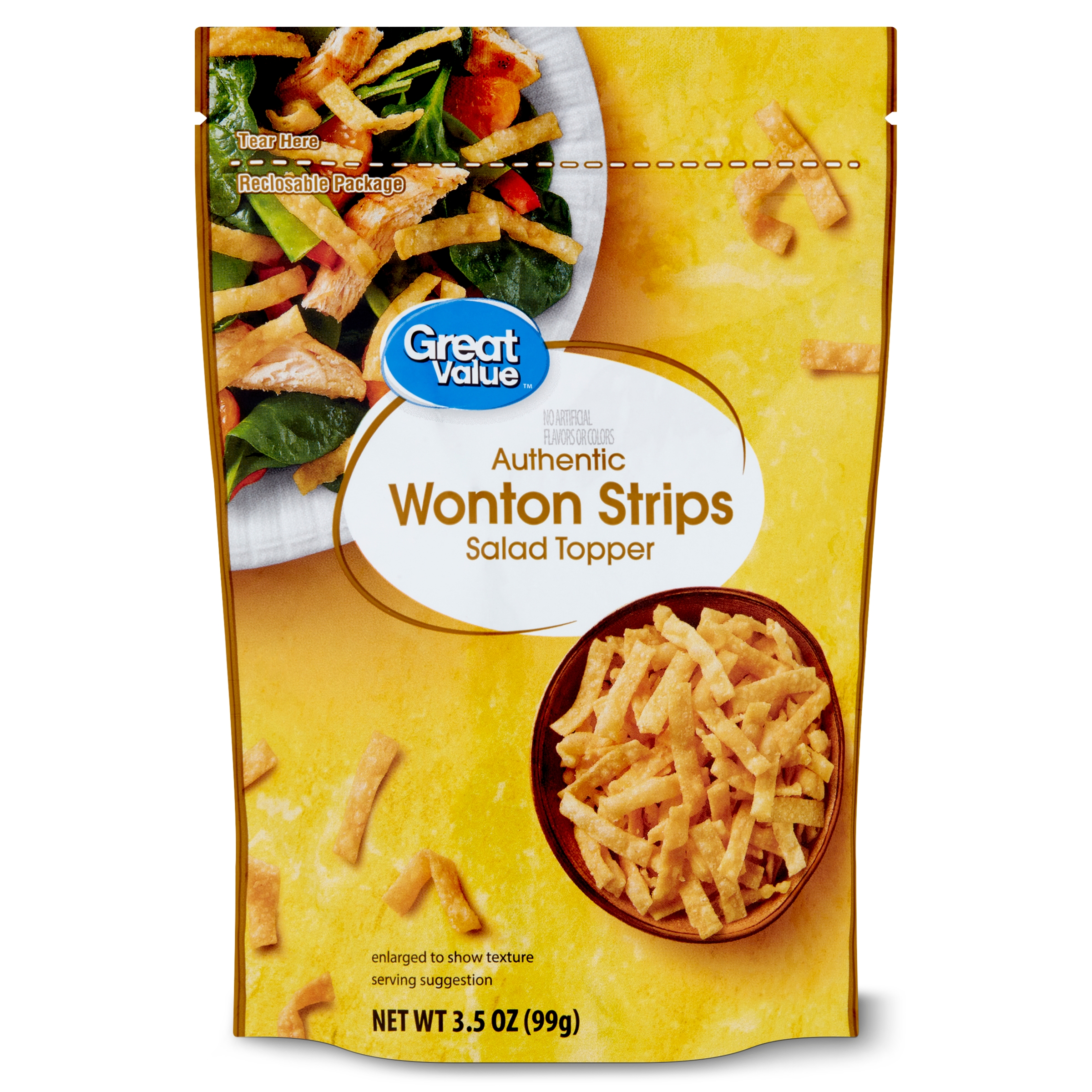 Great Value Authentic Wonton Strips Salad Topping, 3.5 oz Resealable Bag, Salted
