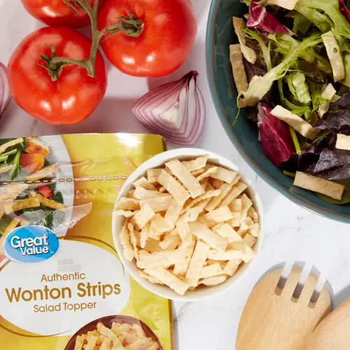Great Value Authentic Wonton Strips Salad Topping, 3.5 oz Resealable Bag, Salted thumbnail 2